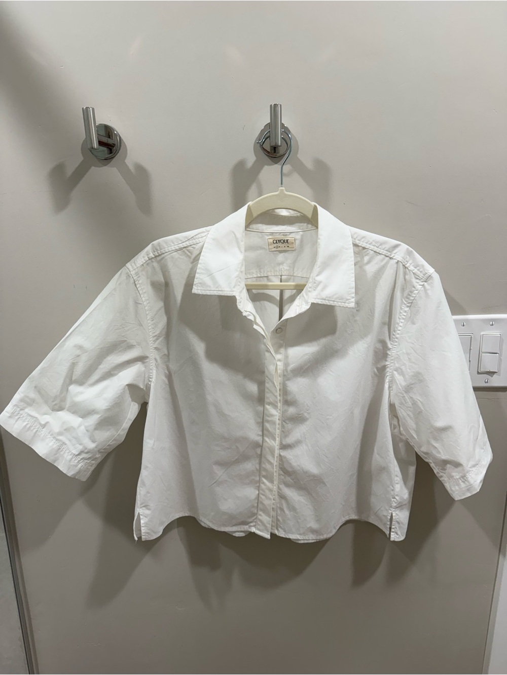 CLYQUE Cropped Cotton Poplin Shirt - Small